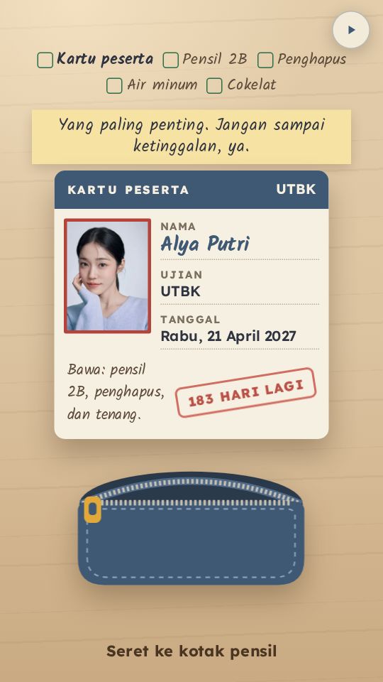Tampilan template Kotak Pensil Ujian