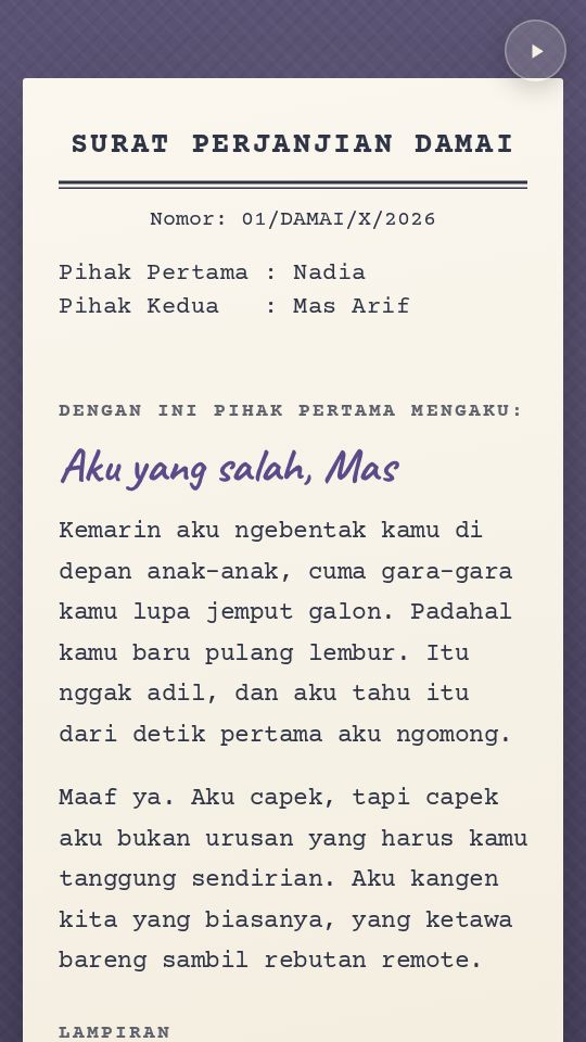 Tampilan template Surat Damai
